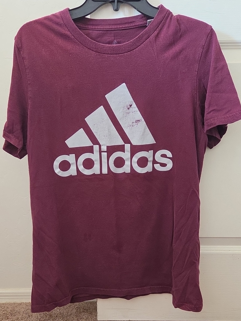 adidas Men's Maroon Short Sleeve Tee with White Logo